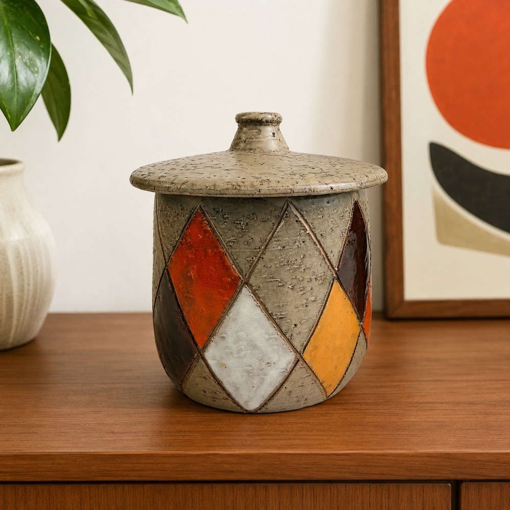 Bitossi Harlequin Lidded Canister Raymor Italy Aldo Londi Ceramic MCM